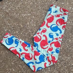 LuLaRoe Dinosaur Leggings One Size Red Blue Tights